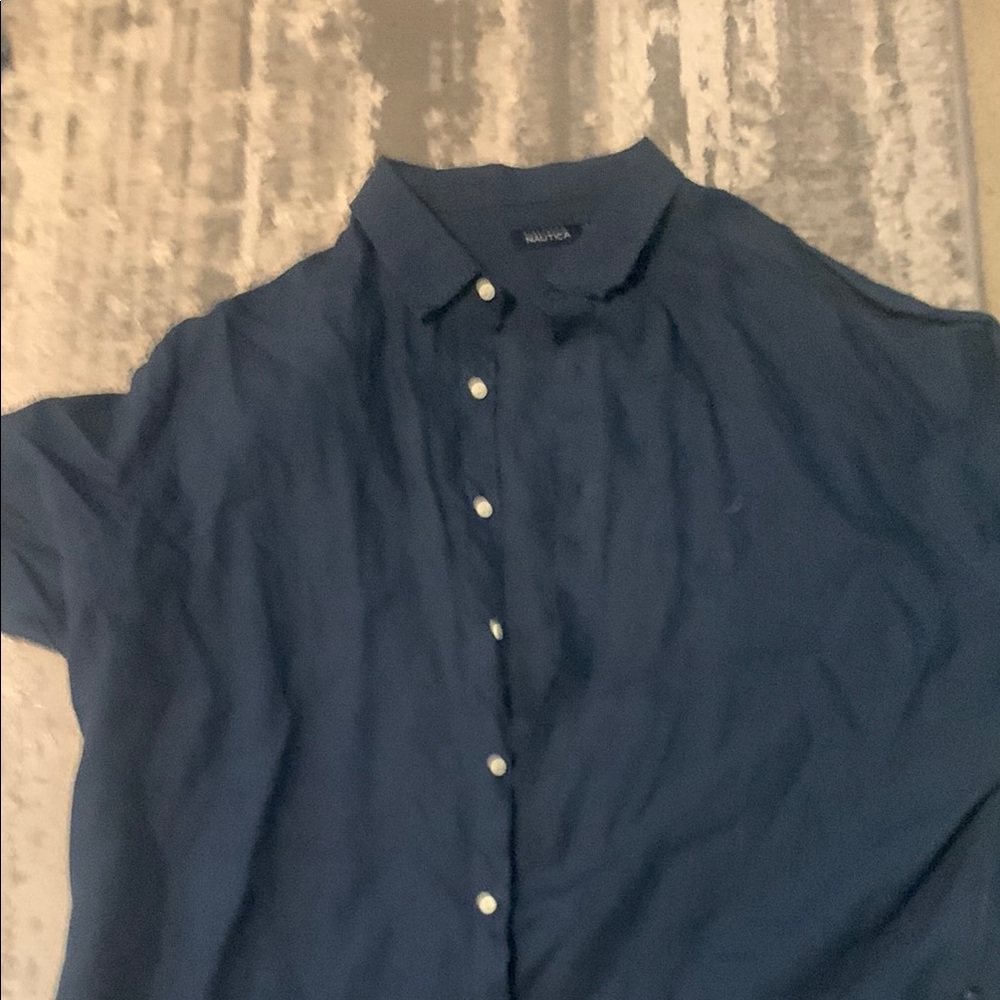 Nautica Blue Casual Button Down Shirt with Relaxed Fit